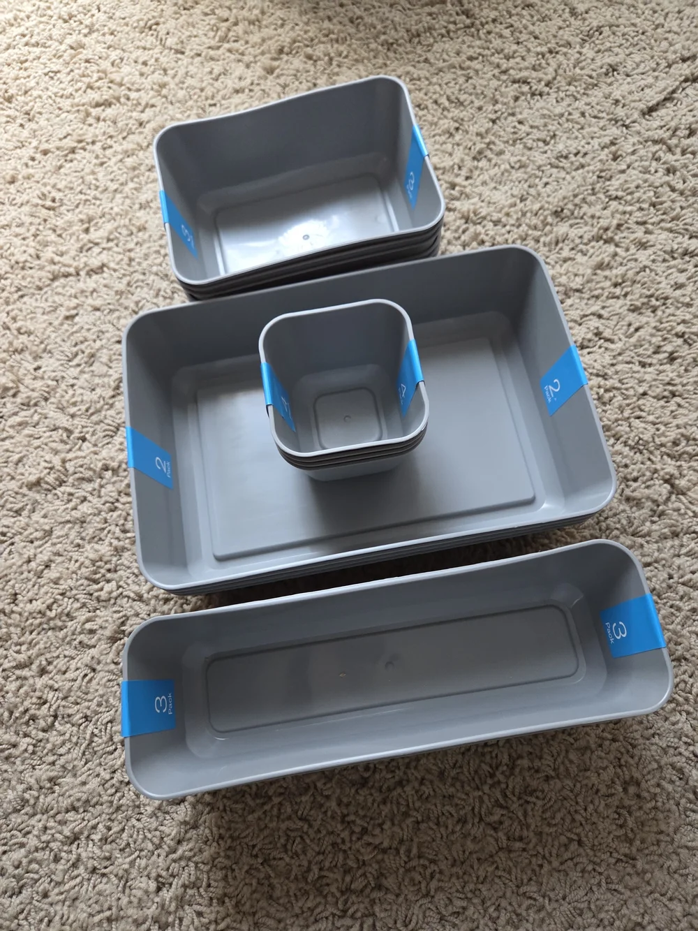 Gray Plastic Storage Bin Set - Multi-Size Organizers